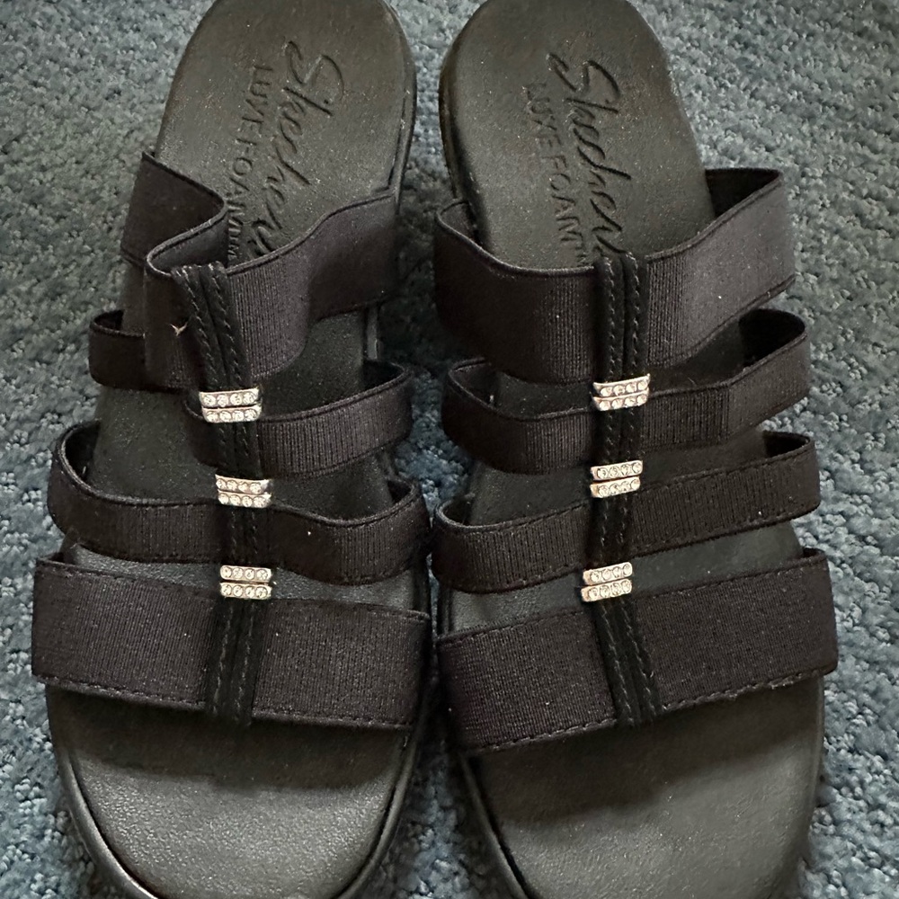 Skechers Black Wedges with Luxe Foam